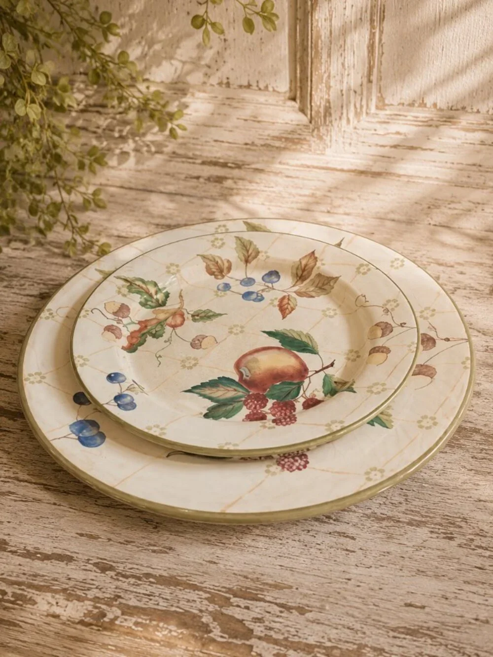 Charming Vintage Garden Splendor Hand-Painted Dinner & Salad Plate Set